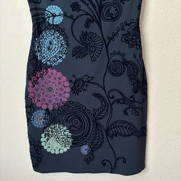 Desigual Velvet Floral Design Dress Crhystel Artsy Textured - Picture 4 of 14